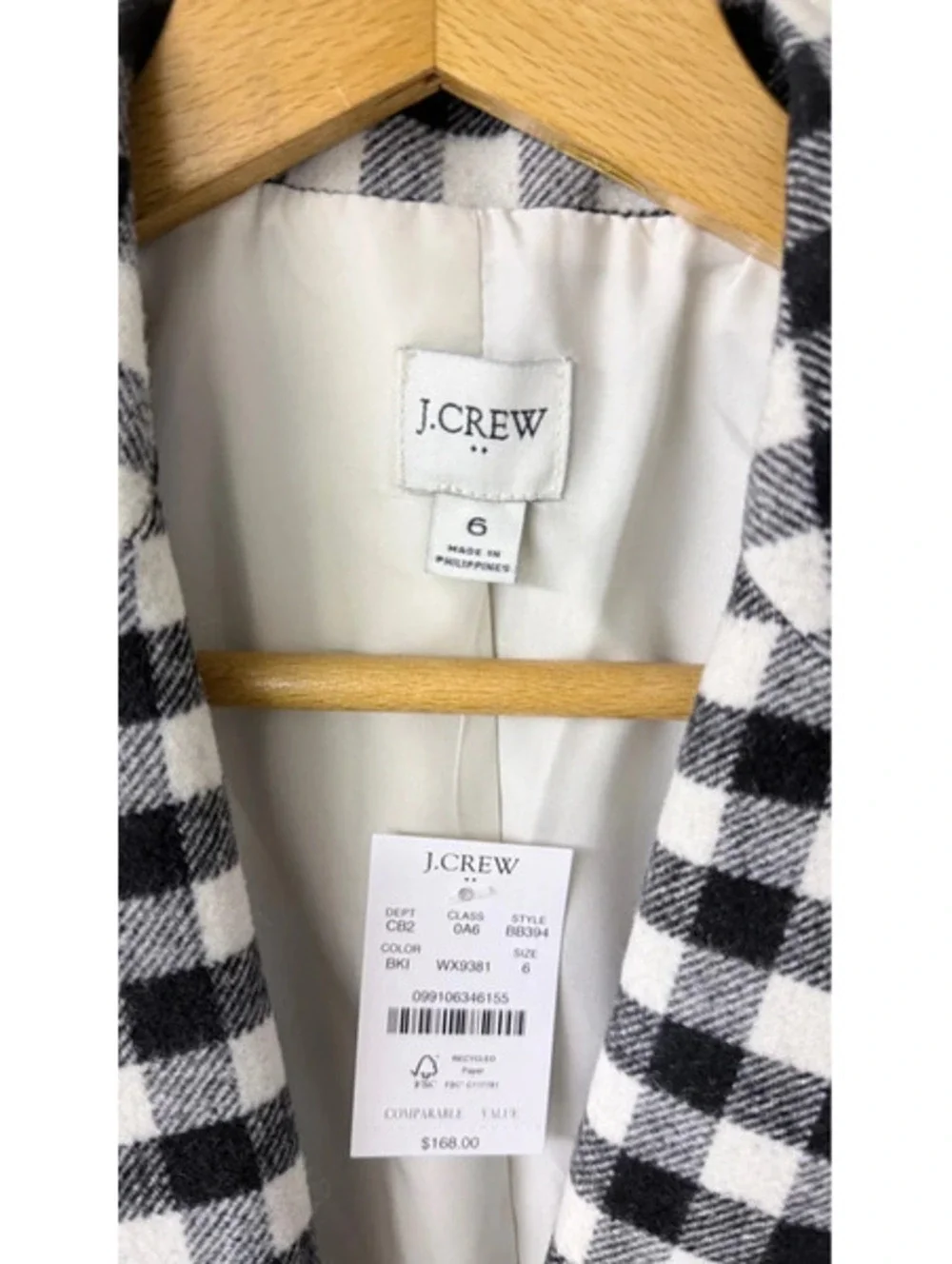 J Crew one button blazer buffalo check new size 6 wool